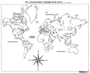 Planisferio de hidrografía mundial con nombres para imprimir