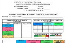Plantilla en Word: Informe Individual de Evaluación para 4to Grado (Segundo Trimestre)