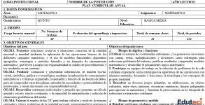 Planificación Curricular Anual (PCA) Matemática 5to Grado - Básica Media